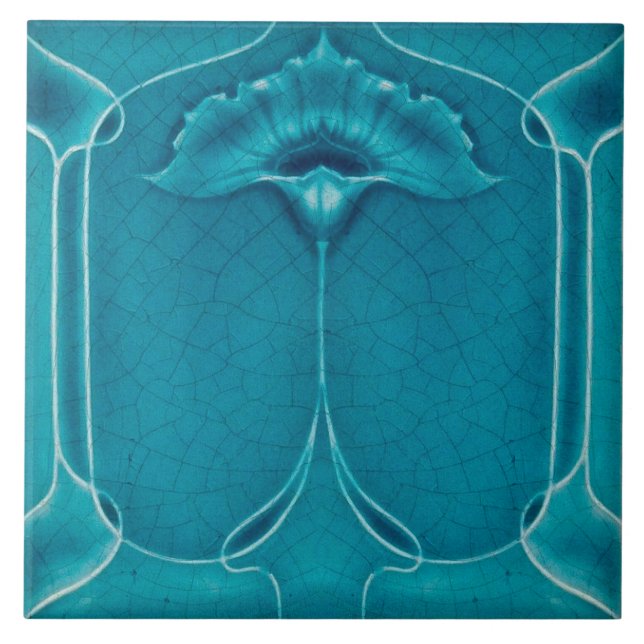 Art nouveau ceramic tile blue (Front)