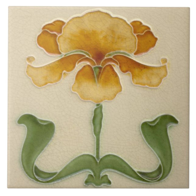 Art Nouveau Ceramic Tile - Mustard Flower (Front)