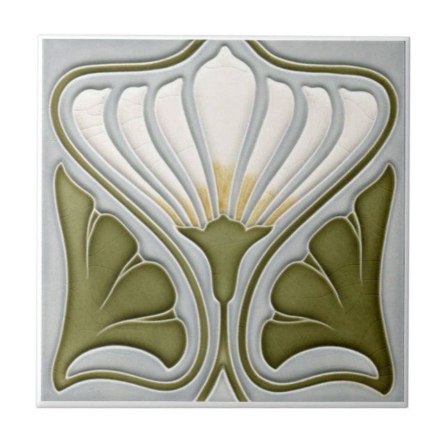 Art Nouveau Ceramic Wall Tile Light White BG (Front)