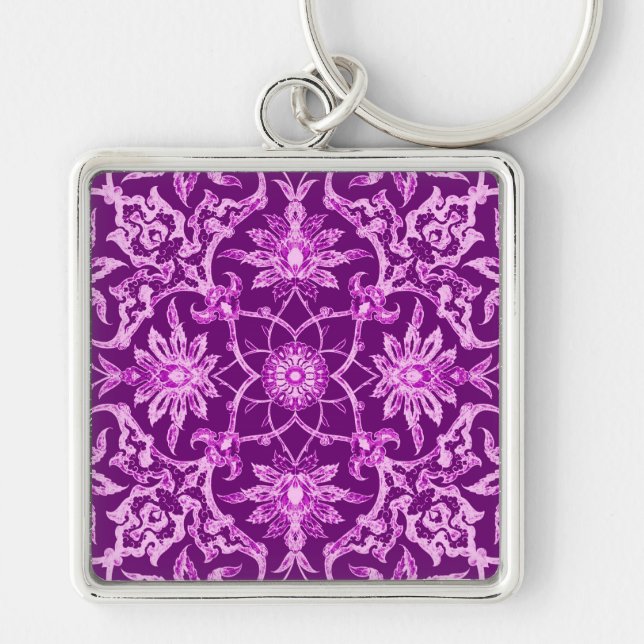 Art Nouveau Chinese Pattern - Amethyst Purple Key Ring (Front)