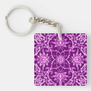 Art Nouveau Chinese Pattern - Amethyst Purple Key Ring