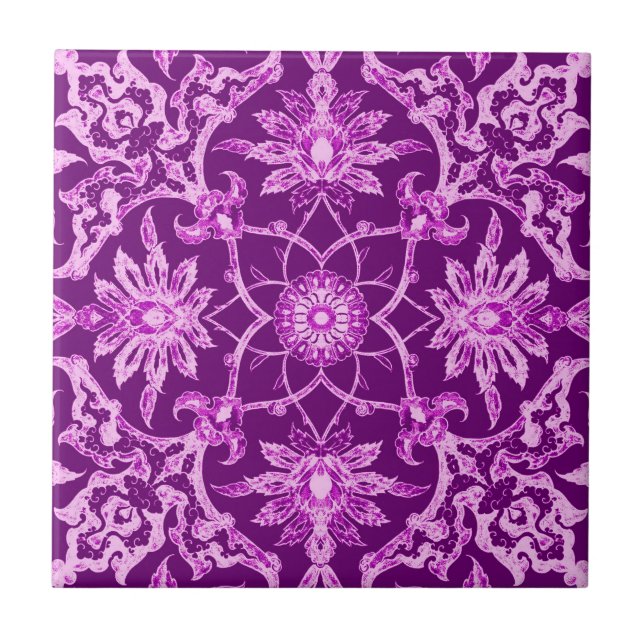 Art Nouveau Chinese Pattern - Amethyst Purple Tile (Front)