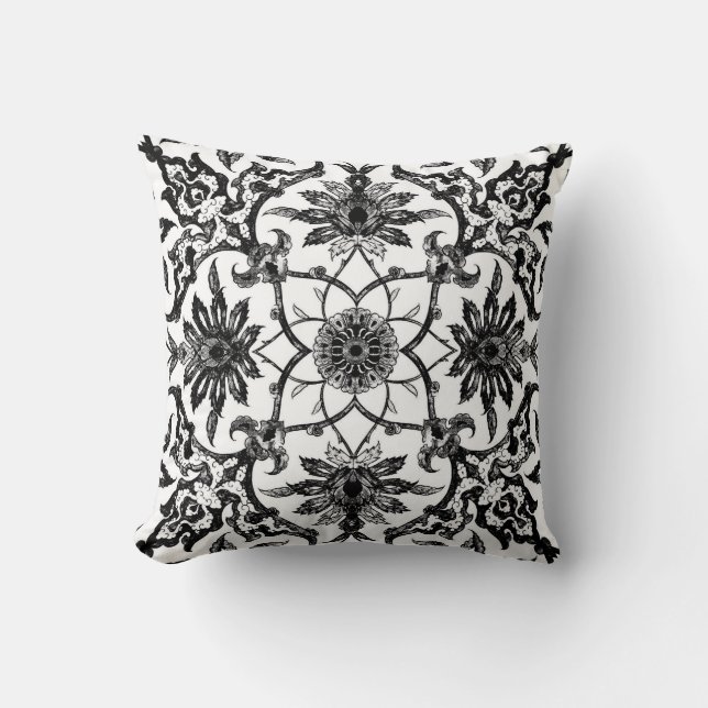 Art Nouveau Chinese Pattern - Black and White Cushion (Front)