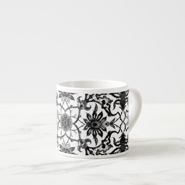 Art Nouveau Chinese Pattern - Black and White Espresso Cup (Front Right)