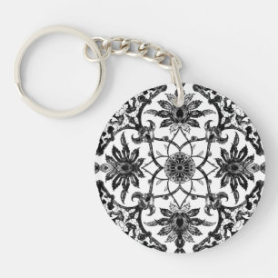 Art Nouveau Chinese Pattern - Black and White Key Ring