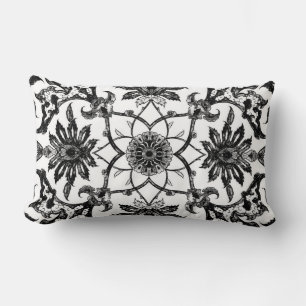 Art Nouveau Chinese Pattern - Black and White Lumbar Cushion