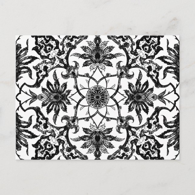 Art Nouveau Chinese Pattern - Black and White Postcard (Front)