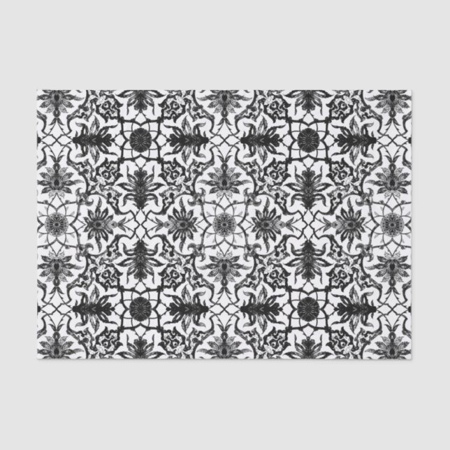 Art Nouveau Chinese Pattern - Black and White Tissue Paper (Front)