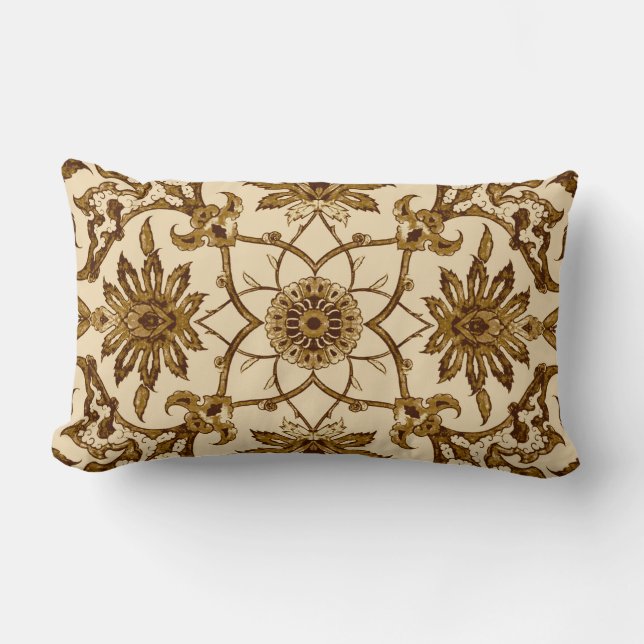 Art Nouveau Chinese Pattern - Brown and Beige Lumbar Cushion (Front)