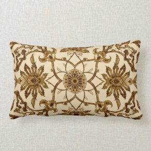 Art Nouveau Chinese Pattern - Brown and Beige Lumbar Cushion