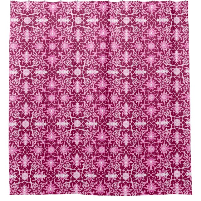 Art Nouveau Chinese Pattern, Burgundy and Pink Shower Curtain (Front)