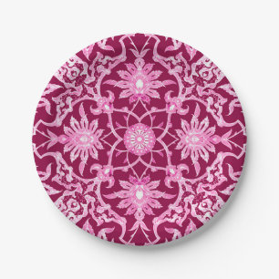 Art Nouveau Chinese Pattern - Burgundy Wine Paper Plate