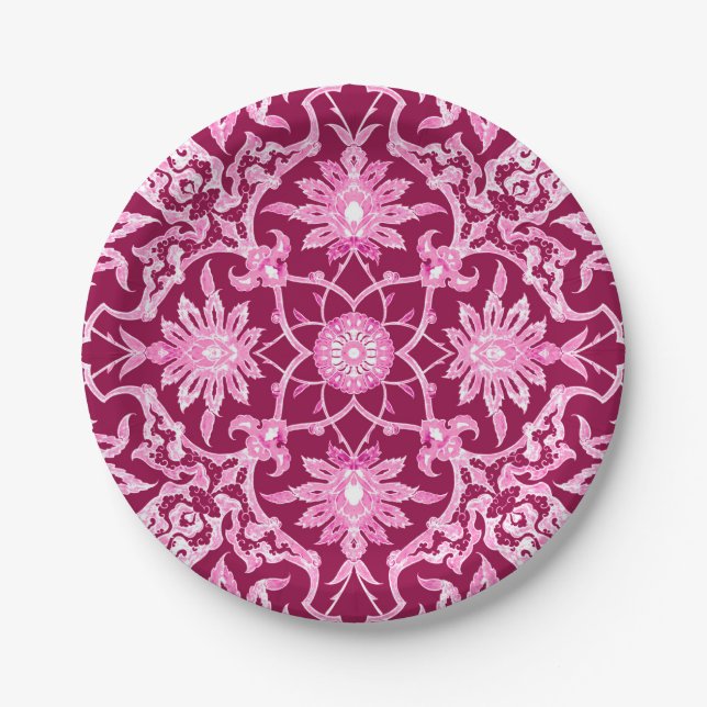 Art Nouveau Chinese Pattern - Burgundy Wine Paper Plate (Front)