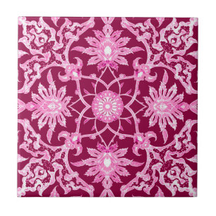 Art Nouveau Chinese Pattern - Burgundy Wine Tile
