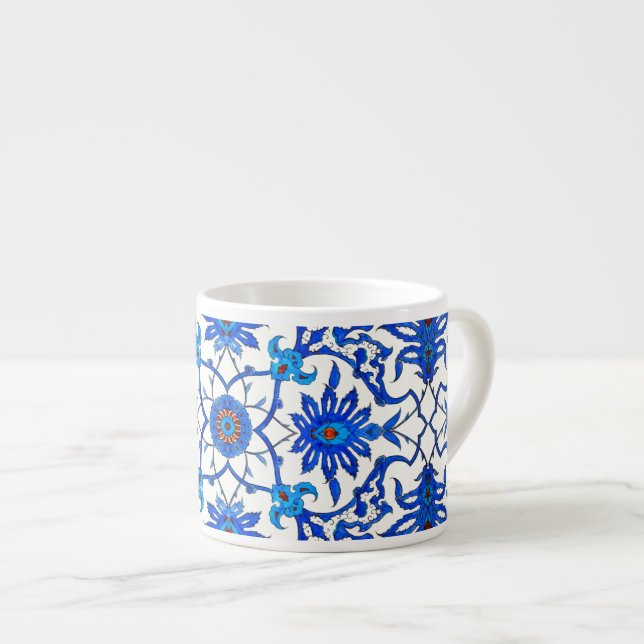 Art Nouveau Chinese Pattern - Chinese red and tan Espresso Cup (Front Right)