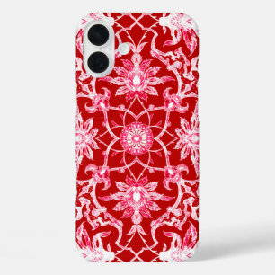 Art Nouveau Chinese Pattern - Deep Red iPhone 16 Plus Case