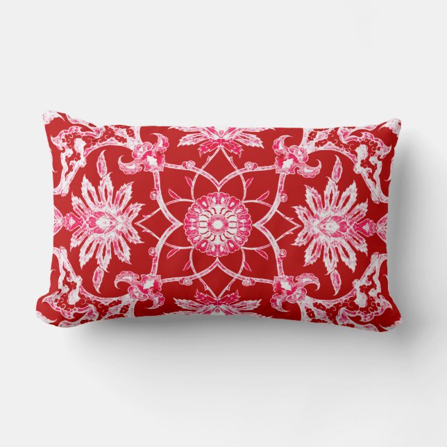 Art Nouveau Chinese Pattern - Deep Red Lumbar Cushion (Front)