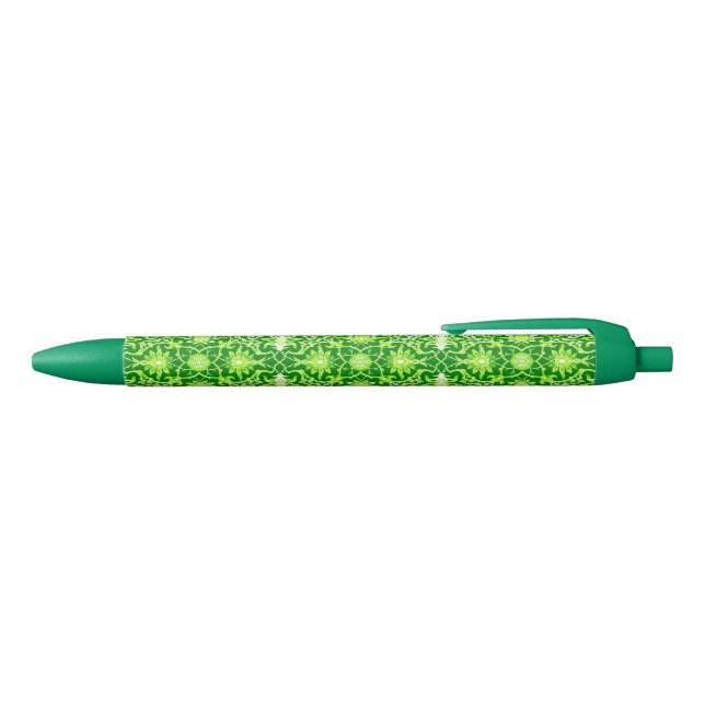 Art Nouveau Chinese Pattern - Emerald Green Black Ink Pen (Top)
