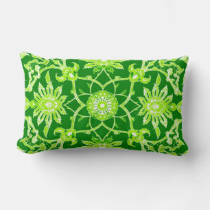 Art Nouveau Chinese Pattern - Emerald Green Lumbar Cushion