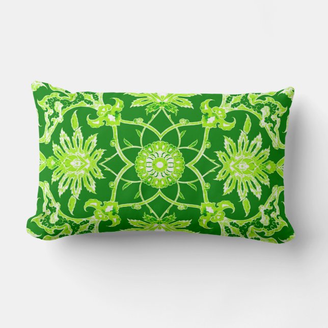 Art Nouveau Chinese Pattern - Emerald Green Lumbar Cushion (Front)