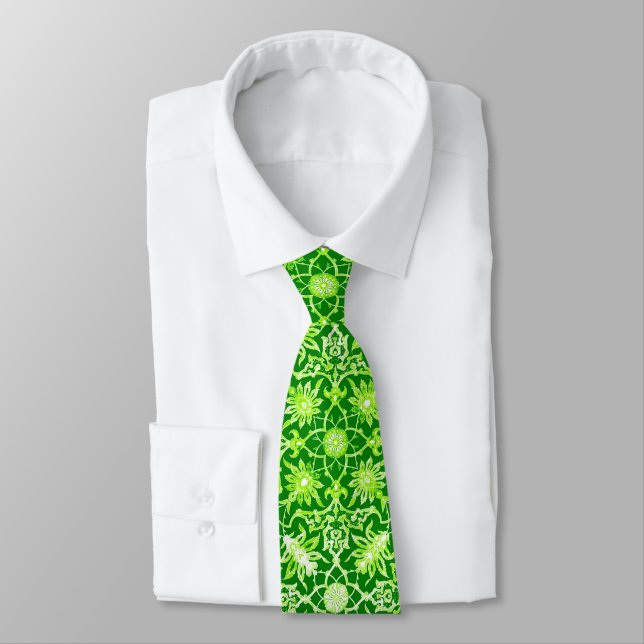 Art Nouveau Chinese Pattern - Emerald Green Tie (Tied)