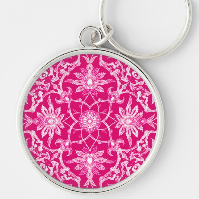 Art Nouveau Chinese Pattern - Fuschia Pink Key Ring (Front)
