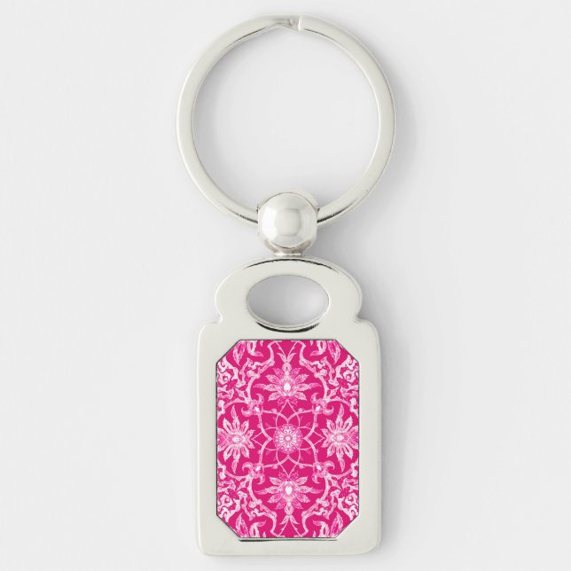 Art Nouveau Chinese Pattern - Fuschia Pink Key Ring (Front)