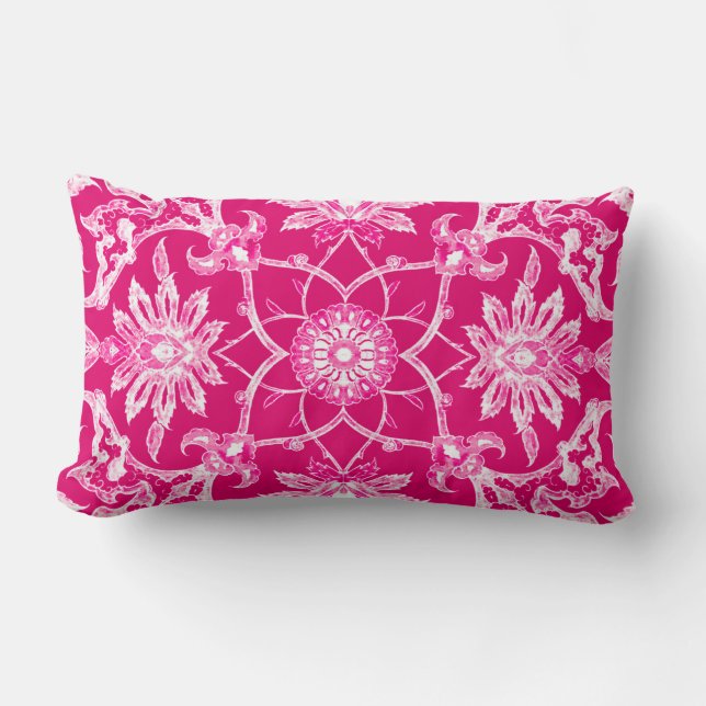 Art Nouveau Chinese Pattern - Fuschia Pink Lumbar Cushion (Front)