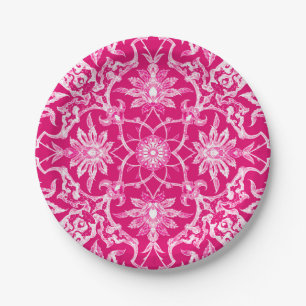 Art Nouveau Chinese Pattern - Fuschia Pink Paper Plate