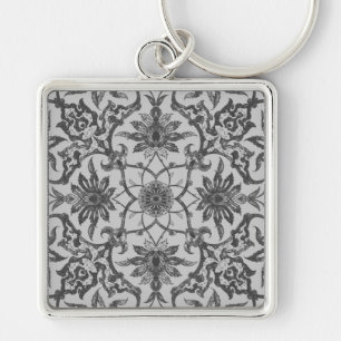 Art Nouveau Chinese Pattern - Silver Grey Key Ring