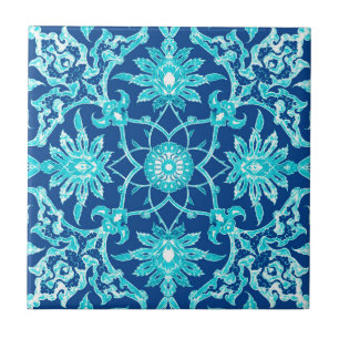 Art Nouveau Chinese Pattern - Turquoise and Blue Ceramic Tile