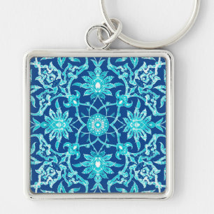 Art Nouveau Chinese Pattern - Turquoise and Blue Key Ring