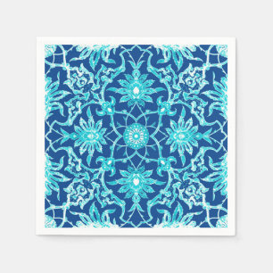 Art Nouveau Chinese Pattern - Turquoise and Blue Napkin