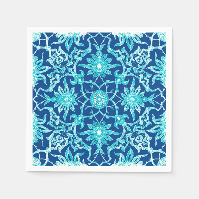 Art Nouveau Chinese Pattern - Turquoise and Blue Napkin (Front)
