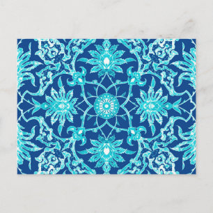 Art Nouveau Chinese Pattern - Turquoise and Blue Postcard