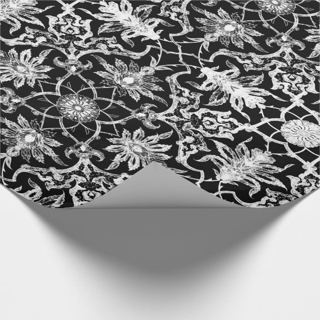 Art Nouveau Chinese Pattern - White on Black Wrapping Paper (Corner)