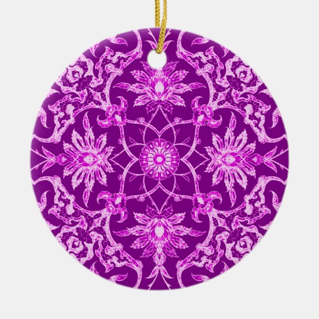 Art Nouveau Chinese Tile -  Amethyst Purple Ceramic Tree Decoration (Front)
