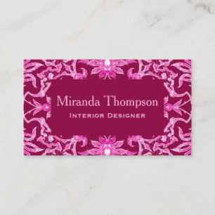 Art Nouveau Chinese Tile - Burgundy and Pink  Busi Business Card