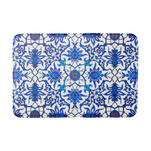 Art Nouveau Chinese Tile - Cobalt Blue & White Bath Mat