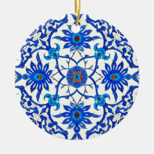 Art Nouveau Chinese Tile - Cobalt Blue & White Ceramic Ornament