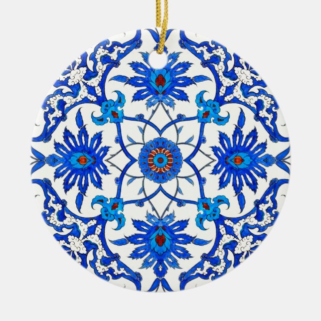 Art Nouveau Chinese Tile - Cobalt Blue & White Ceramic Ornament (Front)