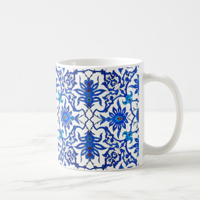 Art Nouveau Chinese Tile - Cobalt Blue & White Coffee Mug (Right)
