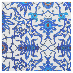 Art Nouveau Chinese Tile - Cobalt Blue & White Fabric