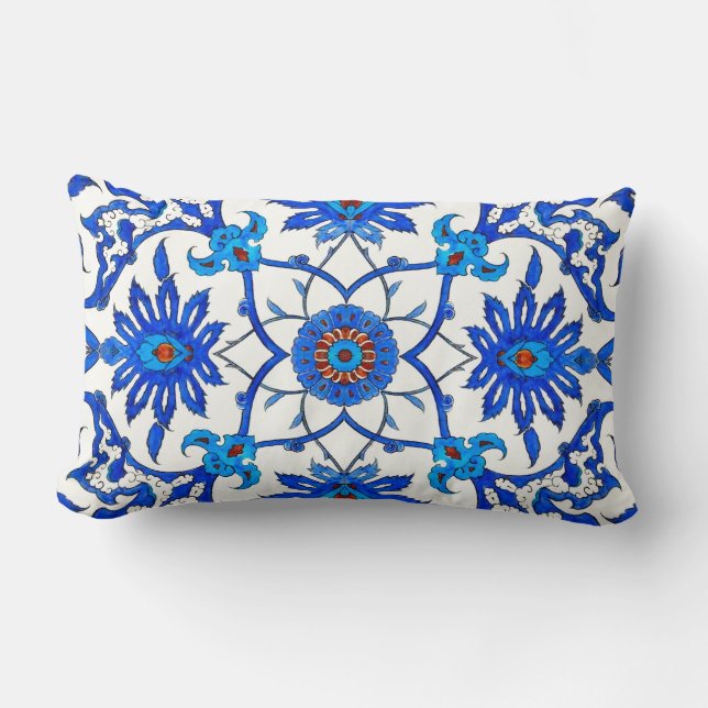 Art Nouveau Chinese Tile - Cobalt Blue & White Lumbar Cushion (Front)