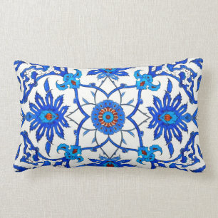 Art Nouveau Chinese Tile - Cobalt Blue & White Lumbar Cushion