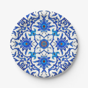 Art Nouveau Chinese Tile - Cobalt Blue & White Paper Plate