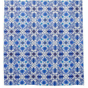 Art Nouveau Chinese Tile - Cobalt Blue & White Shower Curtain
