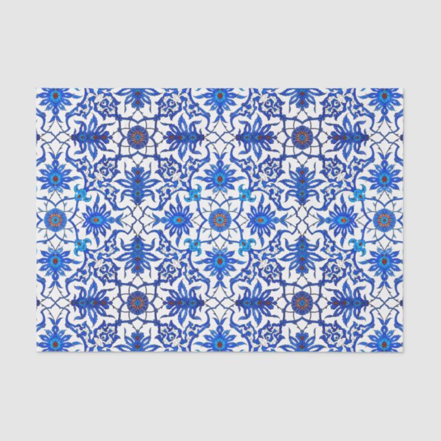 Art Nouveau Chinese Tile - Cobalt Blue & White Tissue Paper (Front)