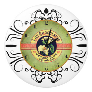 Art nouveau chocolate clock advertisement ceramic knob