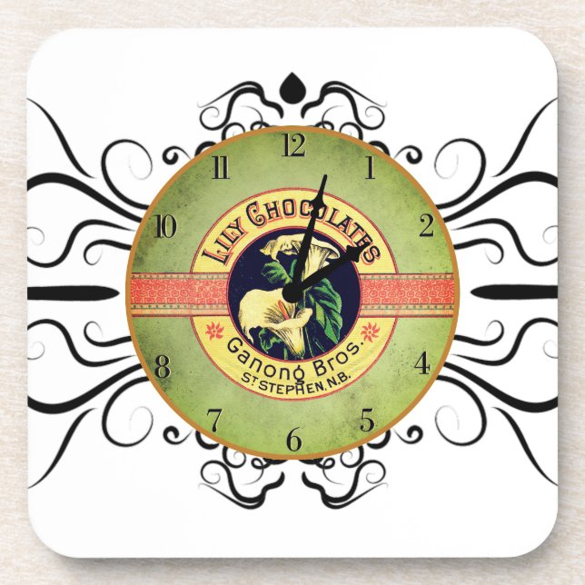 Art nouveau chocolate co. Advertisement clock  Coaster (Front)